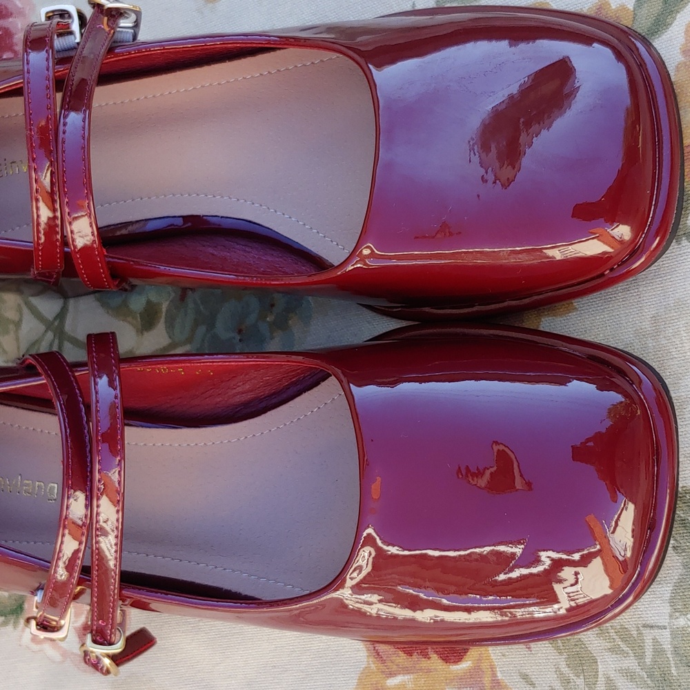 Women's Patent Burgundy Mary Jane Shoes with Block Heels size US 10 Euro 41 - Picture 8 of 17
